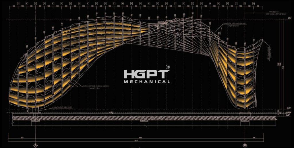 Thiết kế độc đáo nằm ở kỹ thuật thi công kết cấu thép hiện đại.