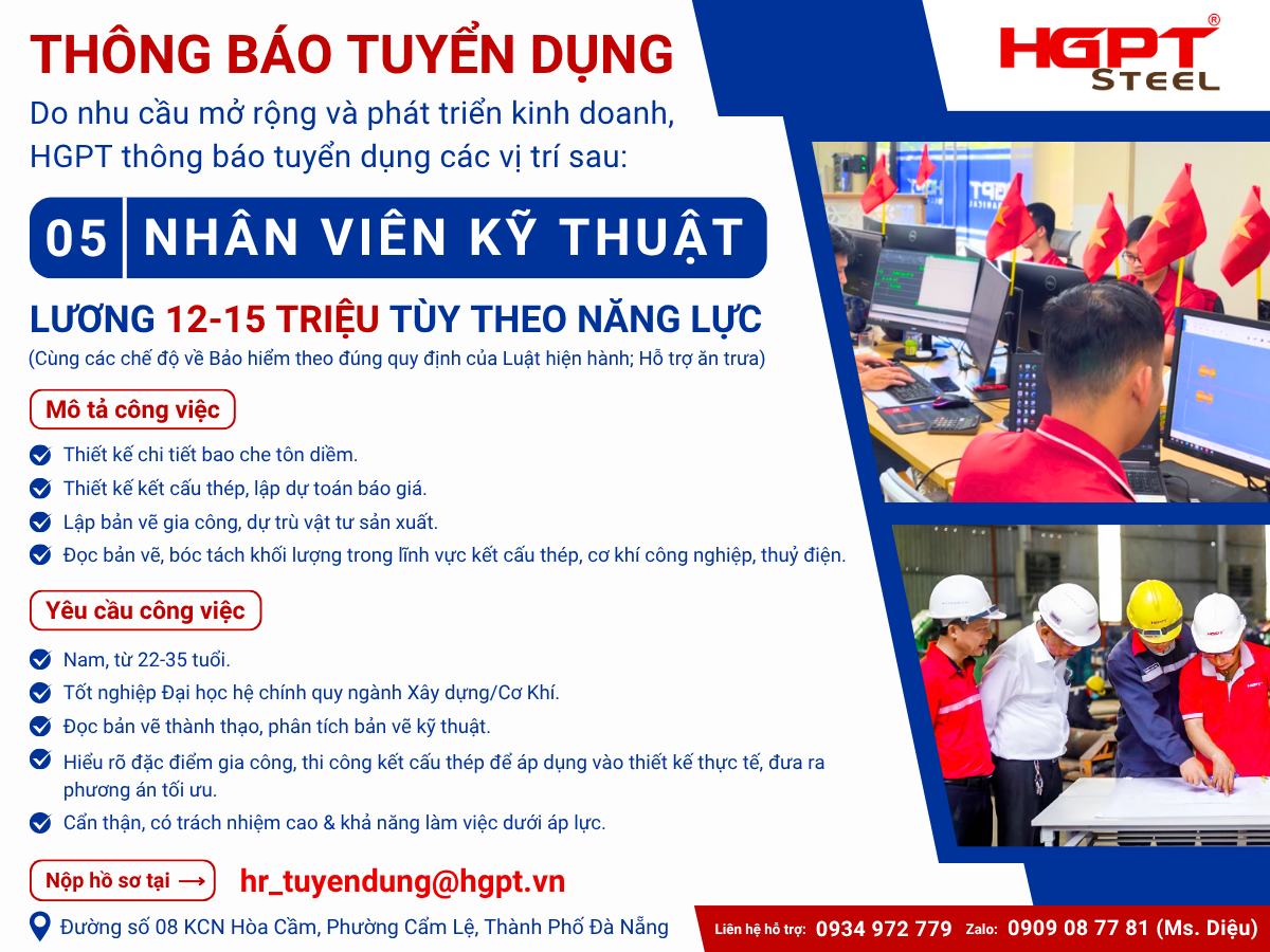 Tuyển dụng tháng 7 – HGPT Tuyển dụng Nhân viên kỹ thuật